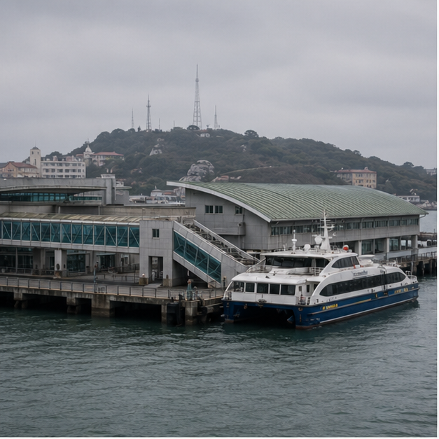 Ferry terminal and coastal link infrastructure near small islands