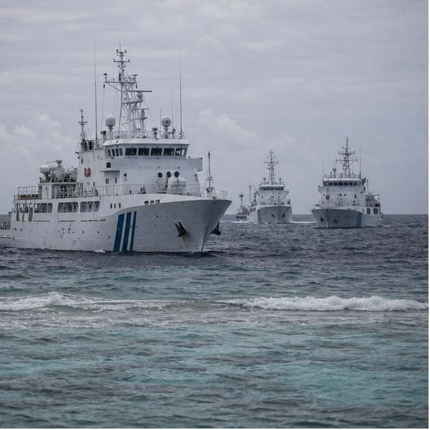 Gray patrol ships near shallow reef waters