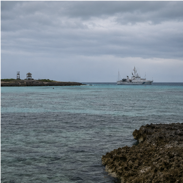 Shoal edge with patrol presence seen from afar