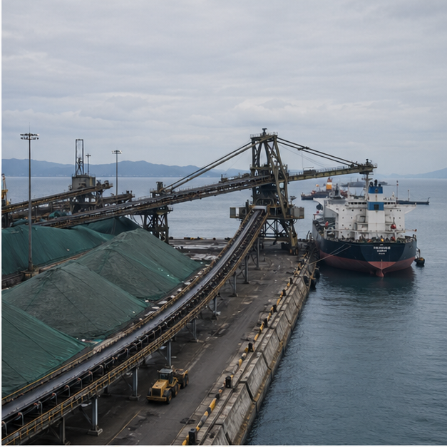 Port bulk material handling and covered stockpiles