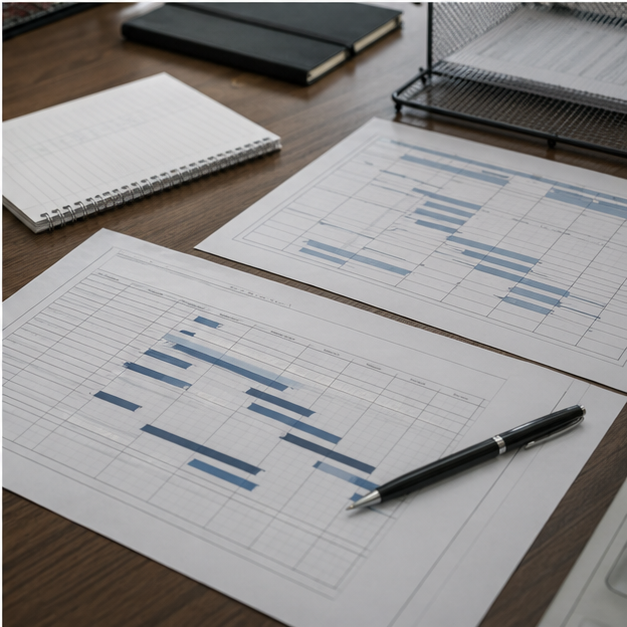 Planning desk with blank delivery charts