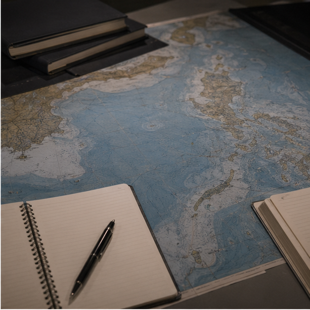 Map desk linking Luzon and the Southwest Islands