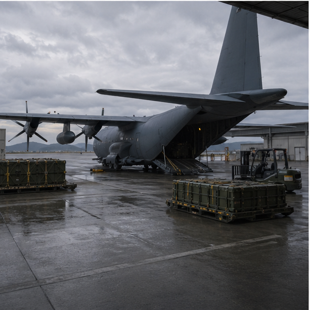 Transport aircraft or support scene at base infrastructure level