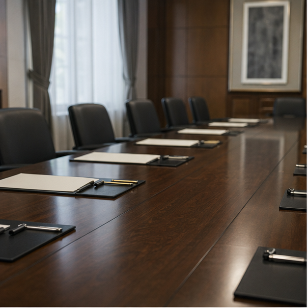 Foreign ministry style meeting room with blank folders