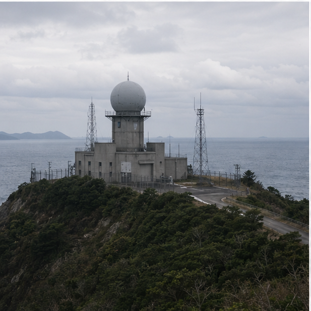 Coastal watch installation under cloudy sky