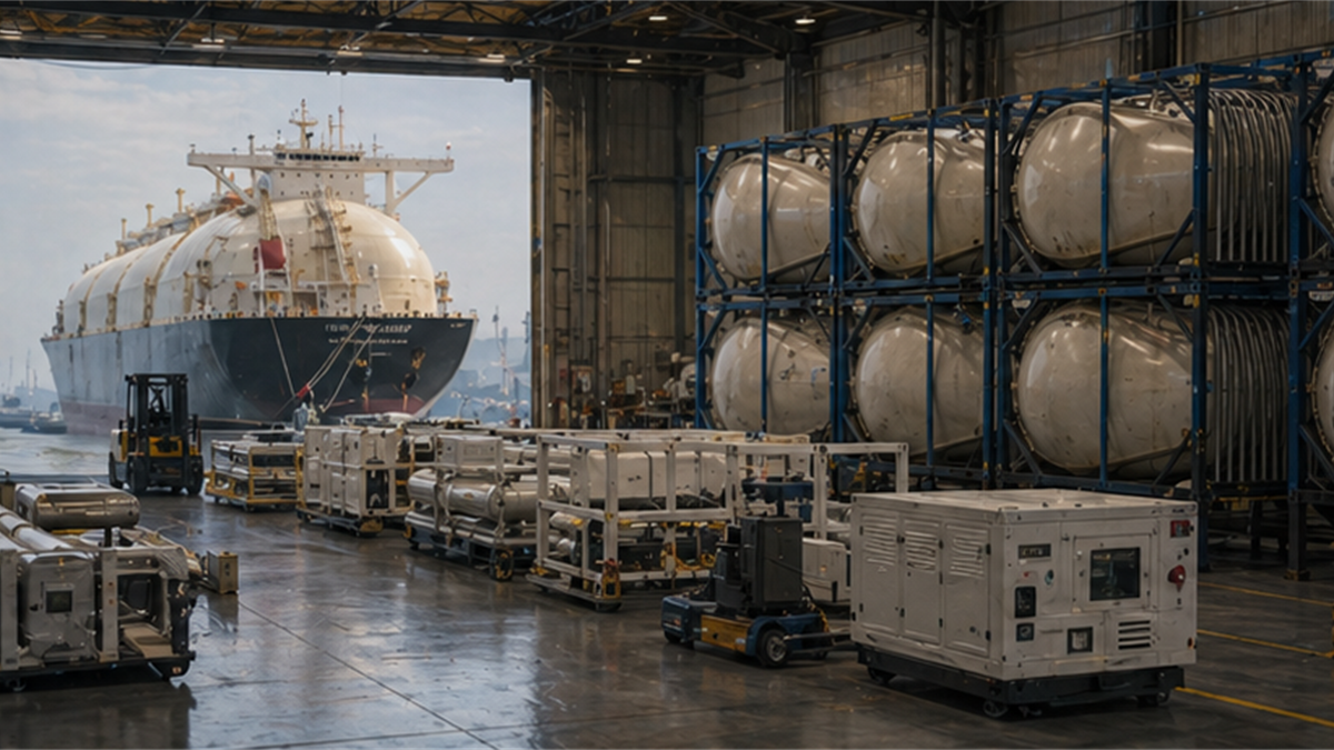 Port logistics warehouse with LNG-related service equipment
