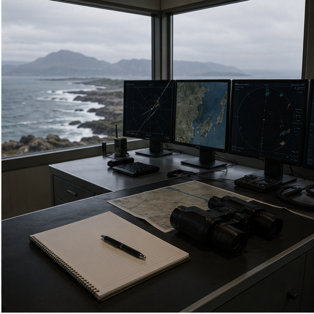 Coastal launch monitoring room with blank notes