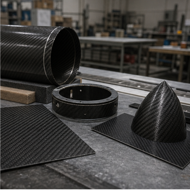 Composite material workshop with carbon fiber textures