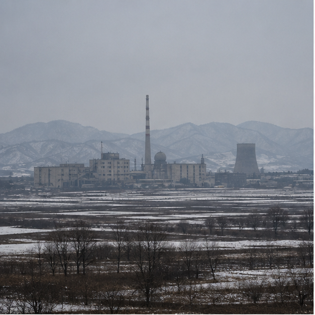 Distant industrial nuclear style complex in winter haze