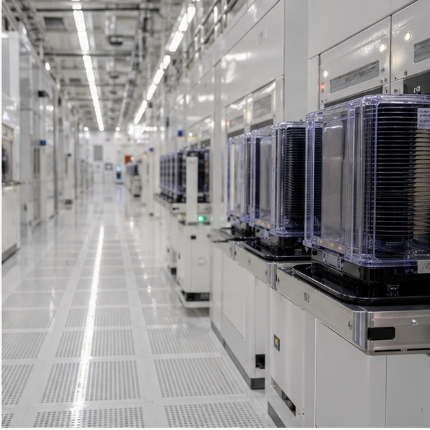 Cleanroom corridor with sealed wafer pods