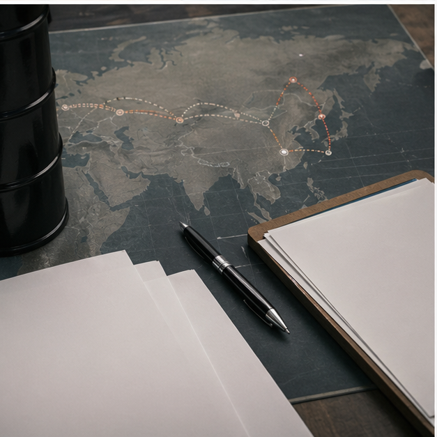 Commodity procurement desk with abstract energy route map