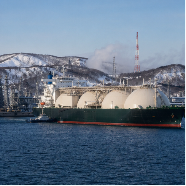 LNG carrier at a cold northern industrial port