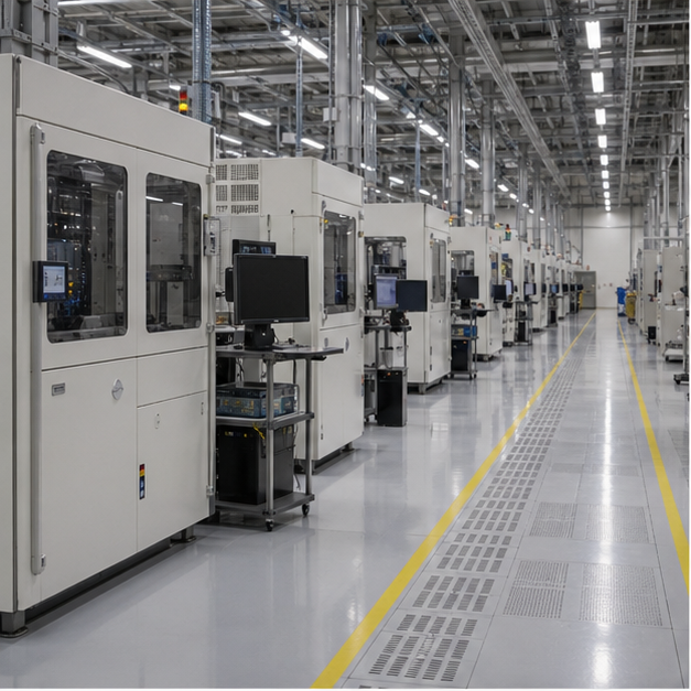 Semiconductor tool manufacturing floor with no logos