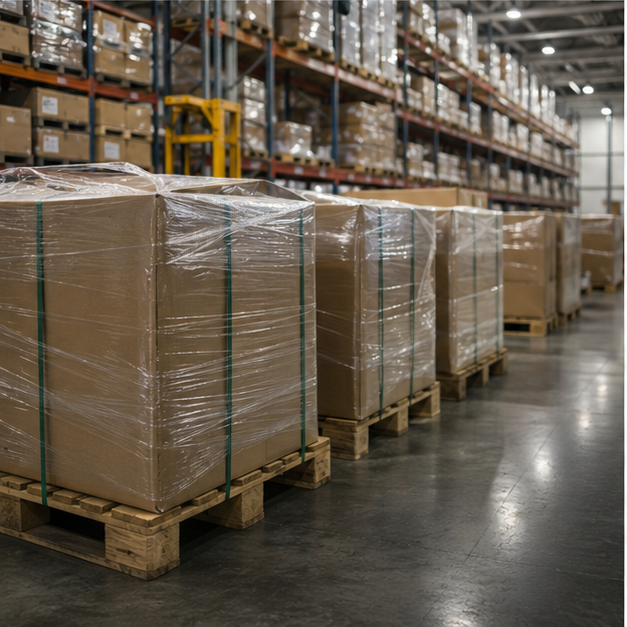 Warehouse pallets waiting for clearance