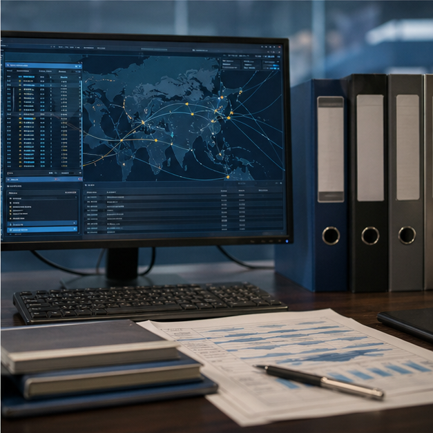 Trade operations screen and binders with no readable text