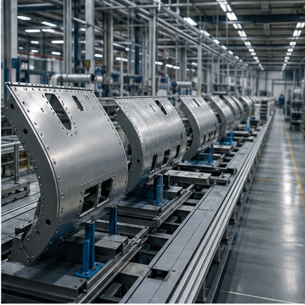 Aerospace component production line without logos