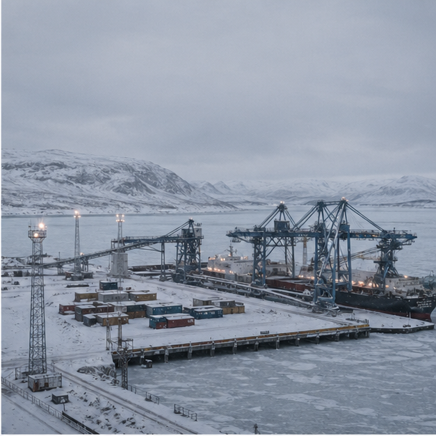 Snowy Arctic port infrastructure