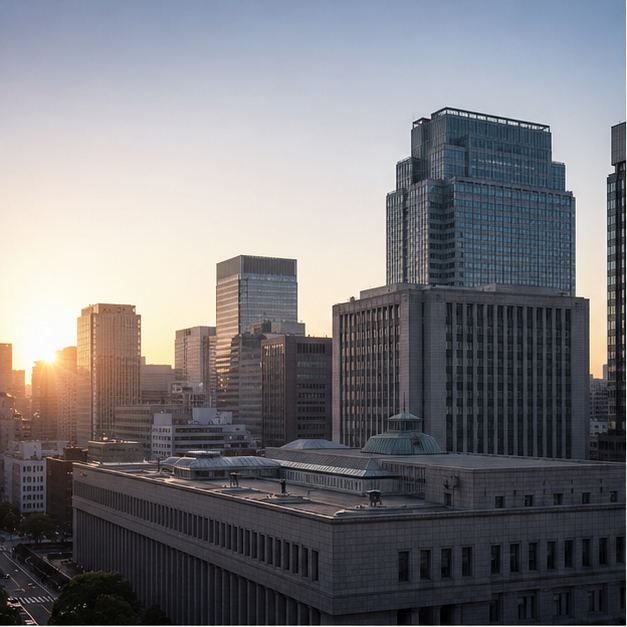 Modern financial district towers at dawn