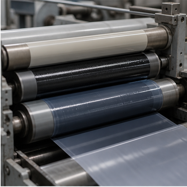 Industrial ink rollers and muted packaging film