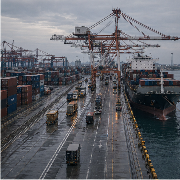 Container ship or port logistics scene