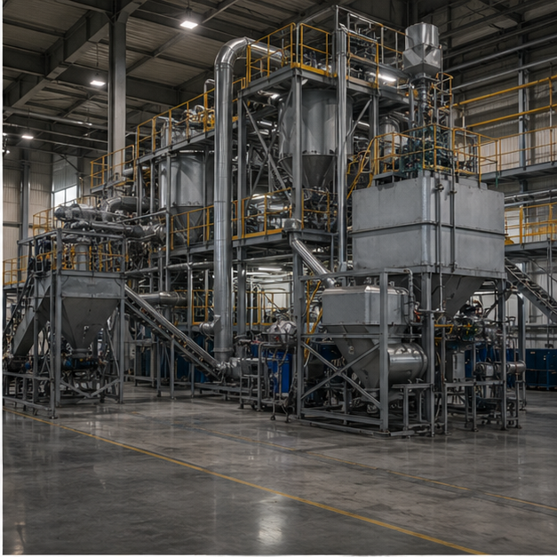 Battery material processing facility interior