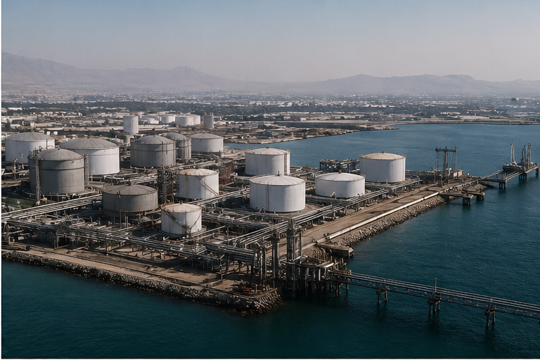 Oil terminal and storage tanks near the coastline