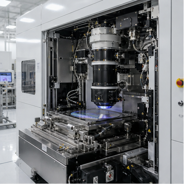 Unbranded cleanroom lithography tool with precision optics.