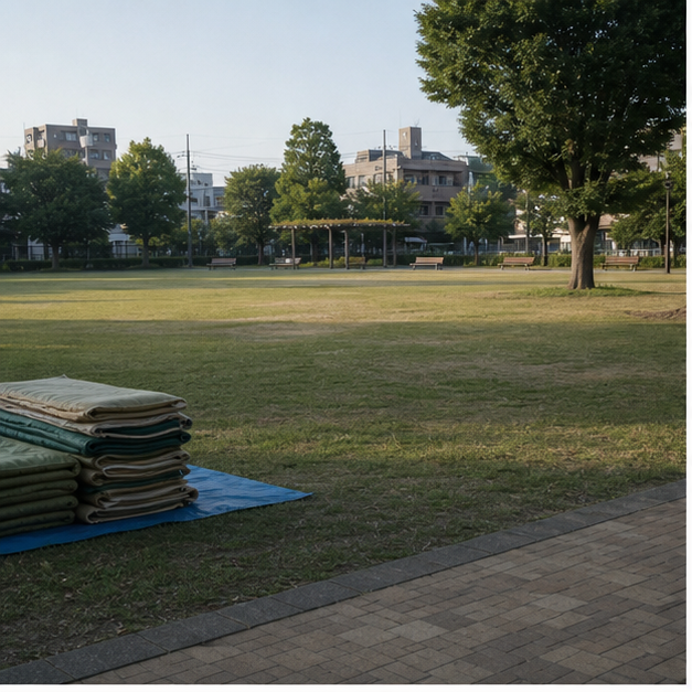 Public park and municipal office scenes representing community use of public space