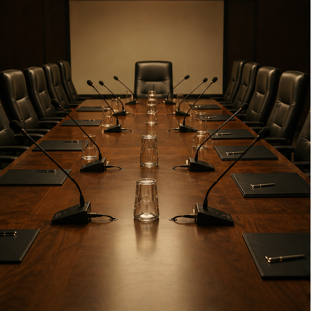 Empty negotiation table for nuclear and security talks.