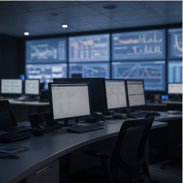 Refinery tanks, oil tanker route, control room, and coastal fuel storage