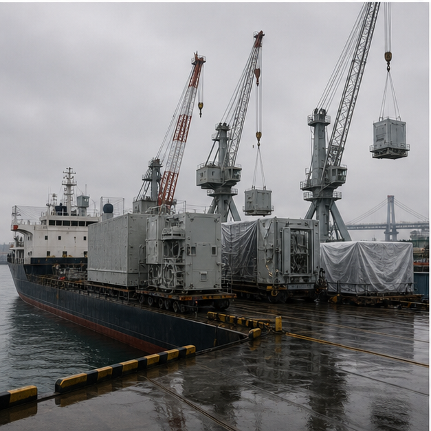 Port machinery tied to imported defense costs