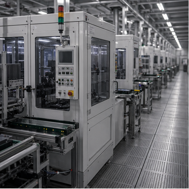 Precision factory line with one critical machine focus