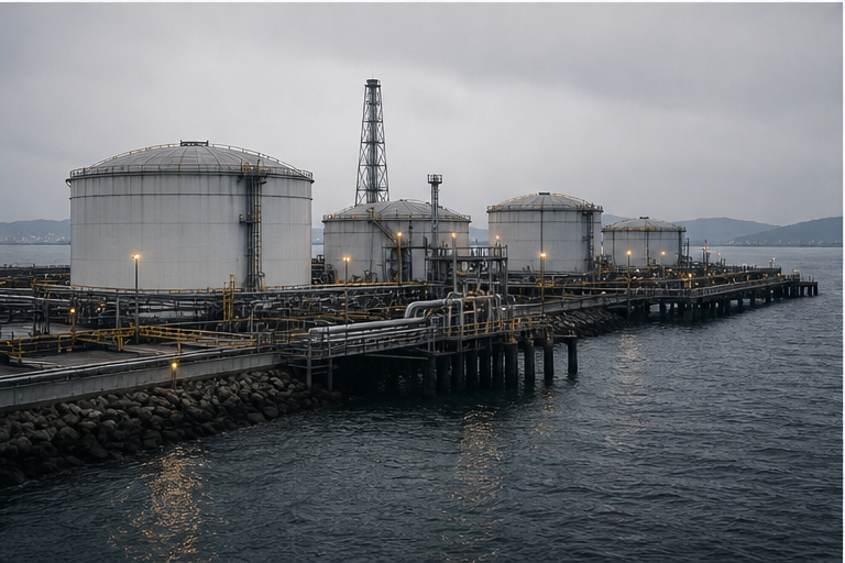 Imported fuel or commodity terminal under gray light