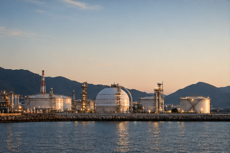 Oil or LNG storage terminal seen from a distance
