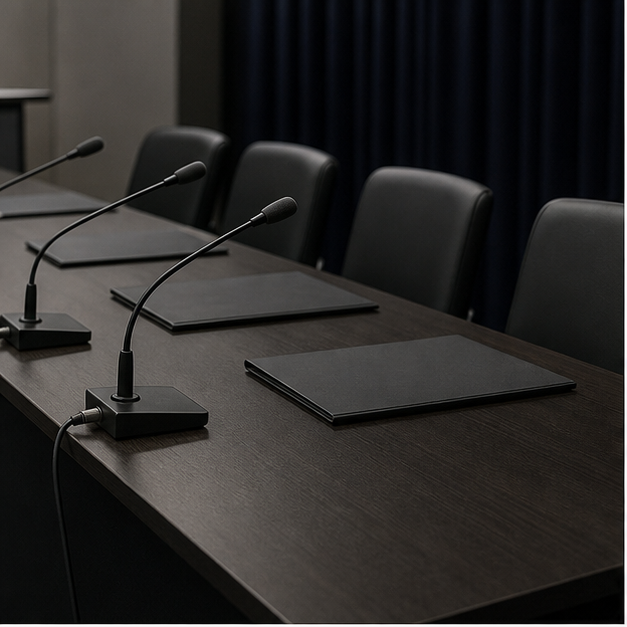 Empty briefing table with blank folders