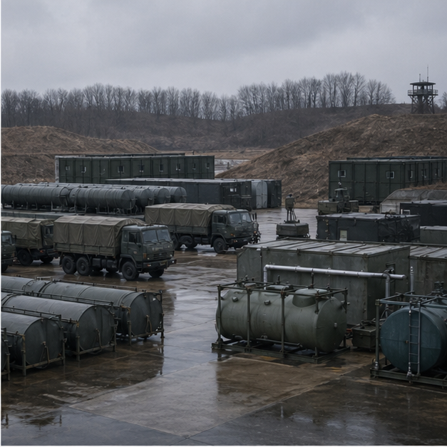 Ammunition or fuel support logistics area without markings