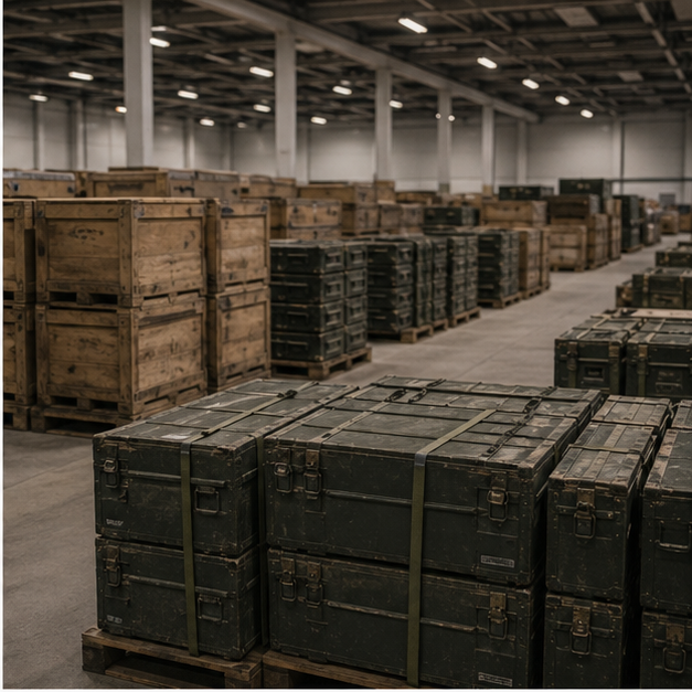 Ammunition logistics warehouse without markings