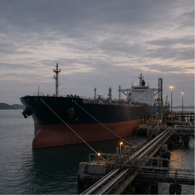 Oil tanker, refinery tanks, and route planning for Sakhalin crude supply