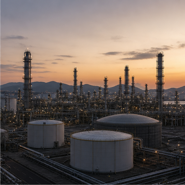 Oil tanker, refinery tanks, and route planning for Sakhalin crude supply