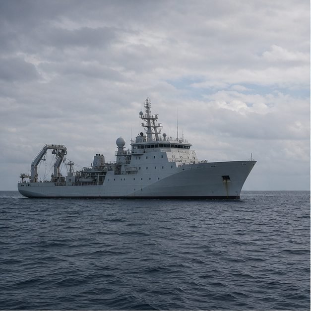 Research vessels, reef sandbar, and nautical chart for South China Sea gray zone activity