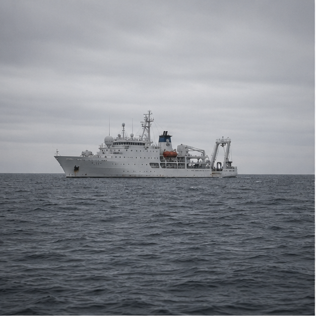 Survey vessel at sea from a distance