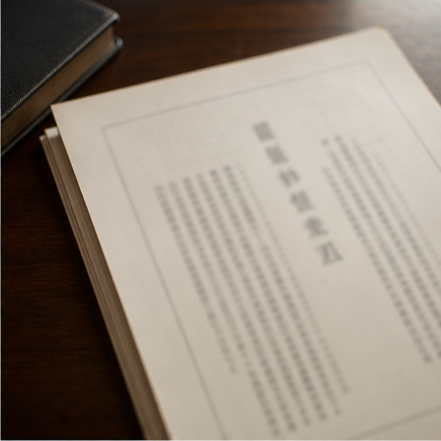 Blurred constitutional documents on a wooden desk.