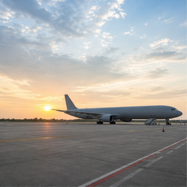 Empty airport tarmac before an overseas diplomatic visit.