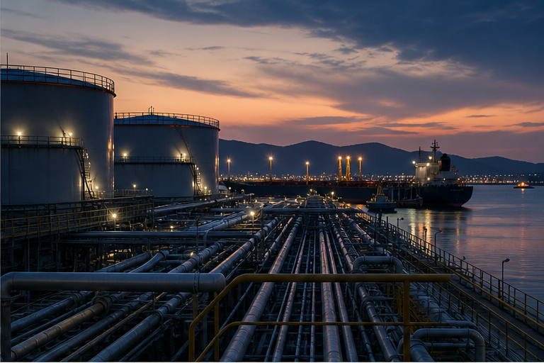 Quiet negotiation rooms and energy infrastructure representing Iran talks and Japan energy risk