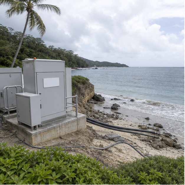 Cable landing station on a quiet coast