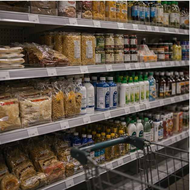 Retail shelf or checkout area with no people