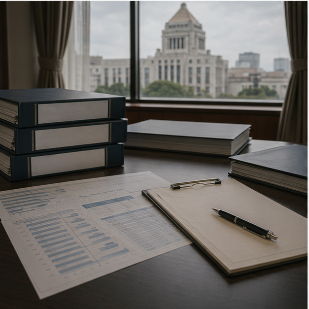 Government budget planning desk with blank folders
