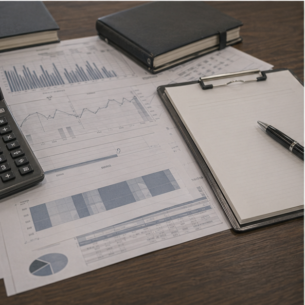 Manufacturer cost review desk with blank papers only