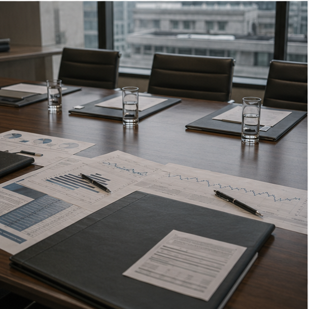 Financial meeting desk with blank charts
