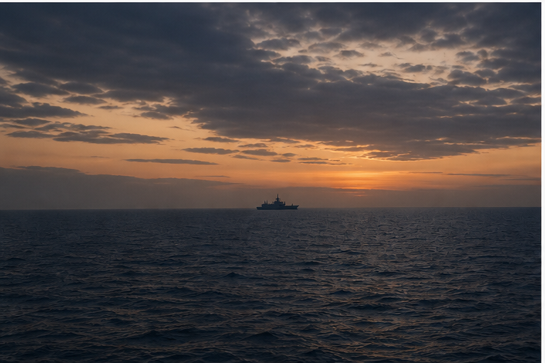 Distant patrol silhouette at sunset